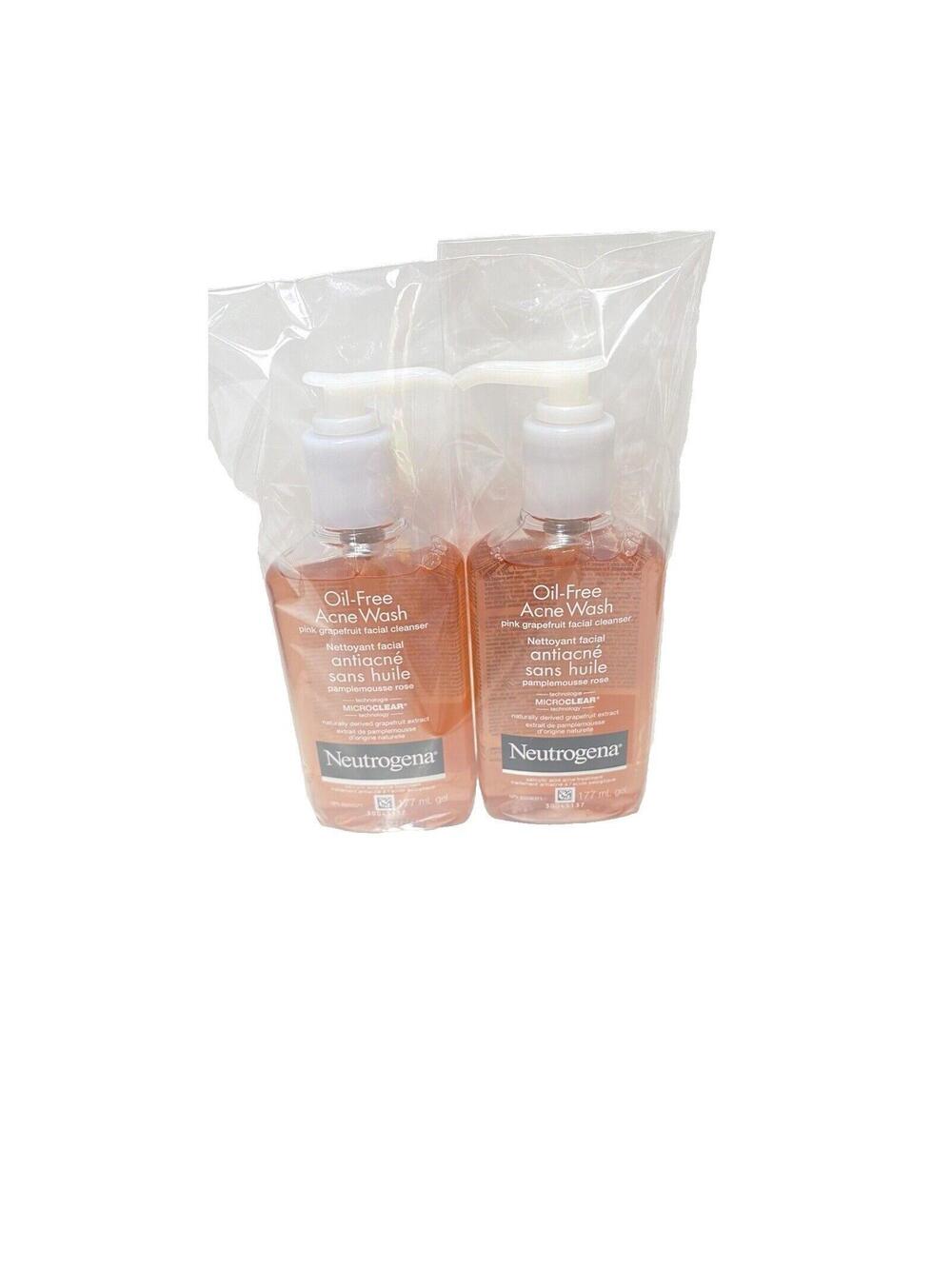 Neutrogena Oil Free Acne Wash Pink Grapefruit 2 Bottles Face Cleanser New